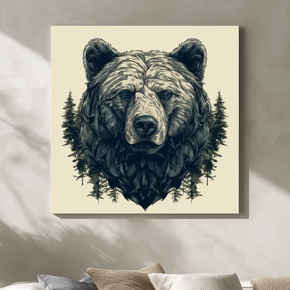 Grizzly Bear Portrait Illustration Artwork - Vintage Wilderness Forest Wall Art