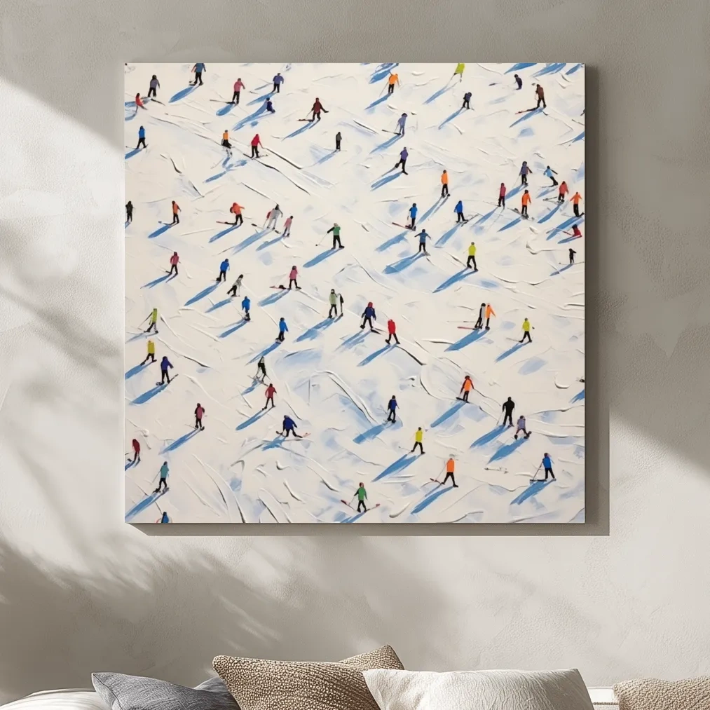 Textured Skiers On Snowy Slopes - Modern Winter Sports Painting Wall Art