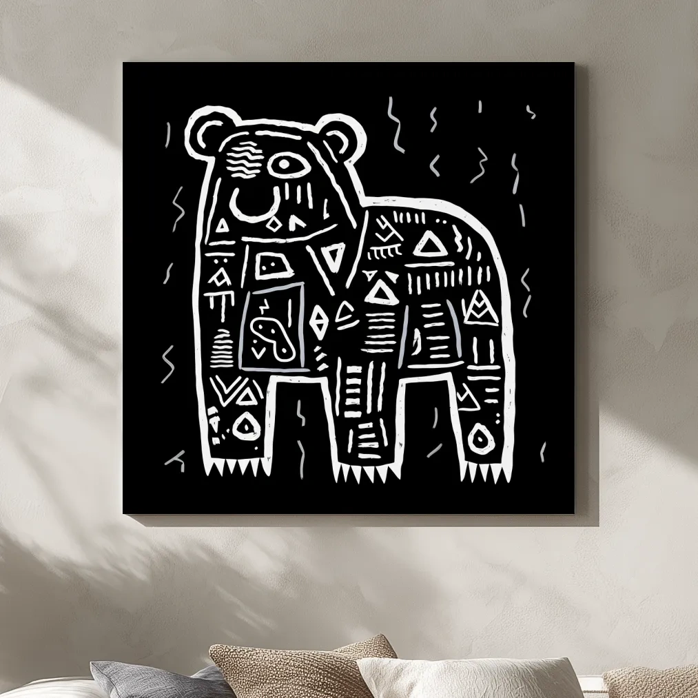 Quirky tribal doodle illustration of a bear