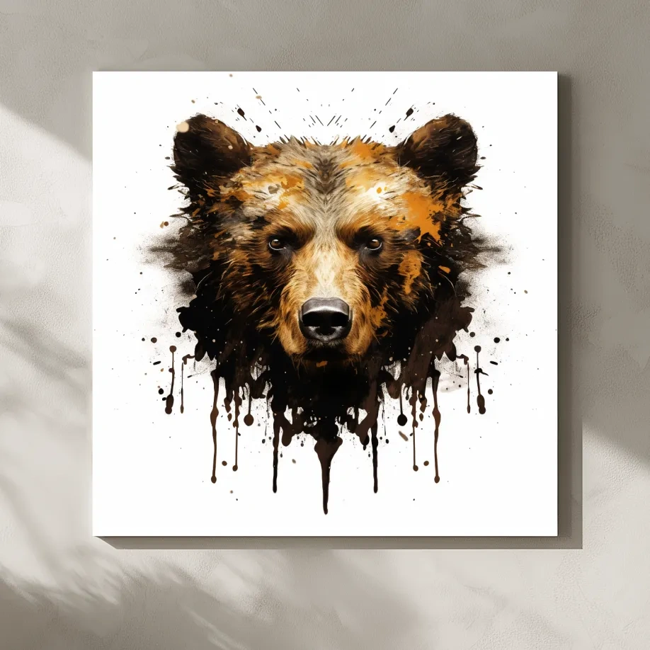 Splatter Rorschach Inkblot Paint Grizzly Bear Portrait - Wildlife Artwork