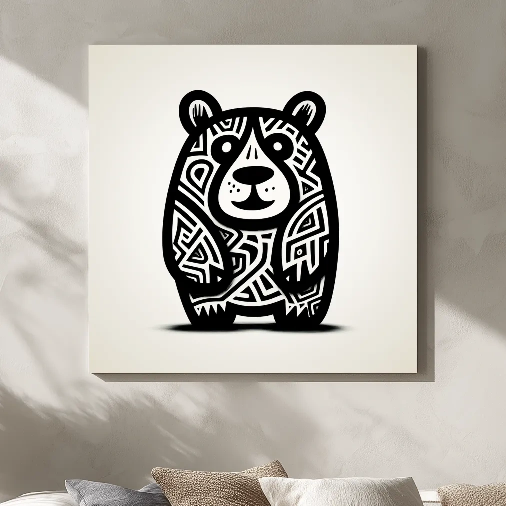 Doodle art illustration, outline of a happy cartoon bear