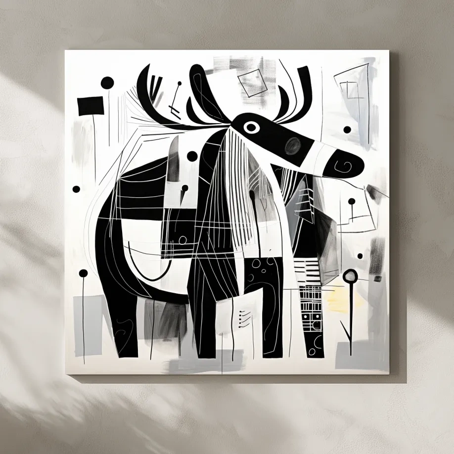 Abstract Monochrome Moose Illustration - Modern Geometric Wildlife Wall Art