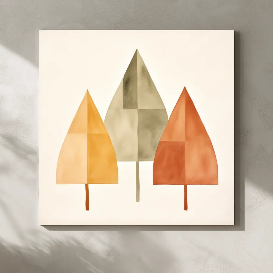 Minimalist Geometric Autumn Trees - Scandinavian Watercolor Forest Wall Art