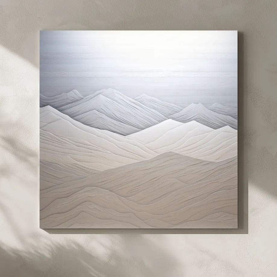 Minimalist Layered Mountain Relief Landscape - Monochrome Artwork
