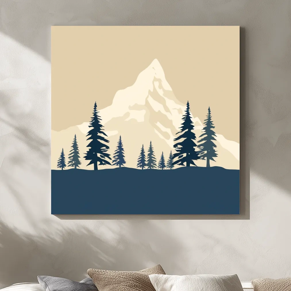 Minimalist Rustic Alpine Mountain Silhouette - Scandinavian Pine Forest Landscape Wall Art