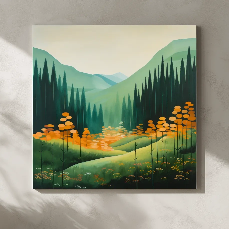 Serene Alpine Valley Pine Forest - Autumn Mountain Landscape Wall Art