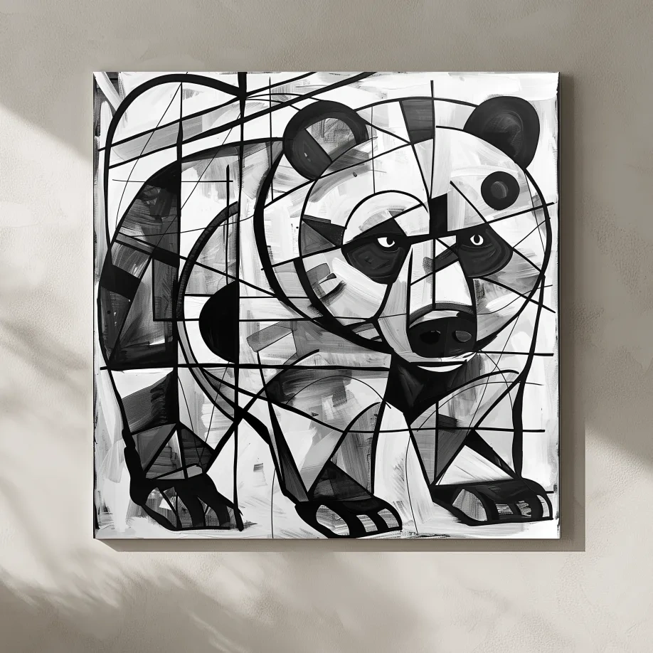 Abstract Cubism Bear Portrait Painting - Modern Wildlife Wall Art