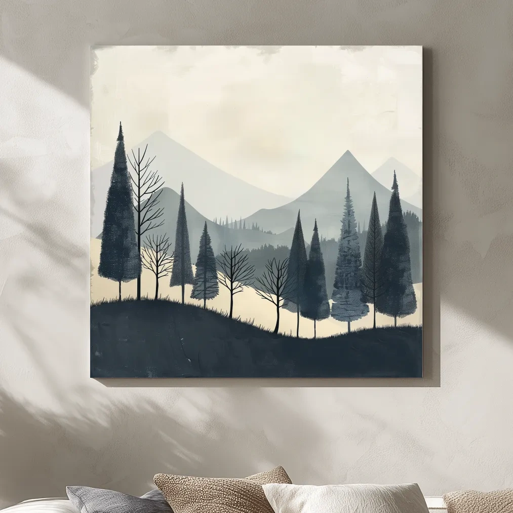 Scandinavian style forest artwork, minimal nordic wall art