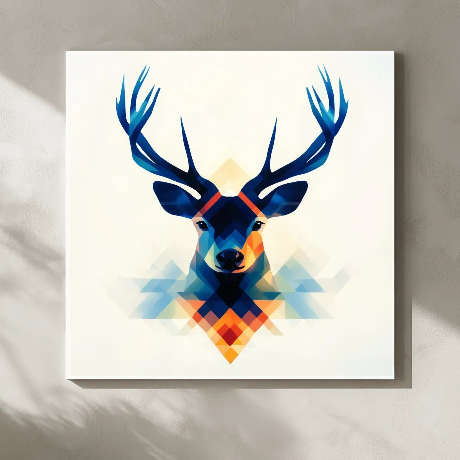 Geometric Stag Head Illustration - Colorful Abstract Wildlife Wall Art