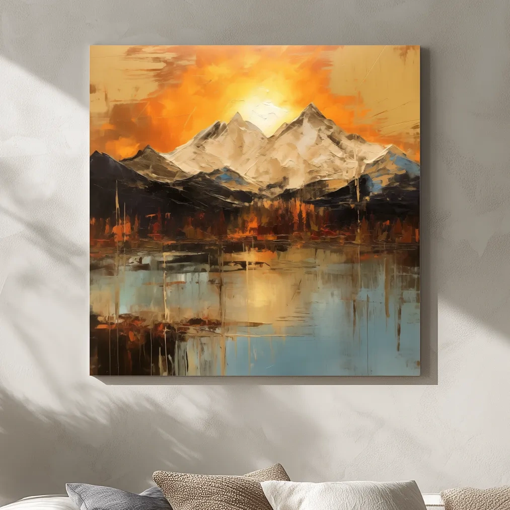 Sunset mountain artwork, oil painting style wall art print