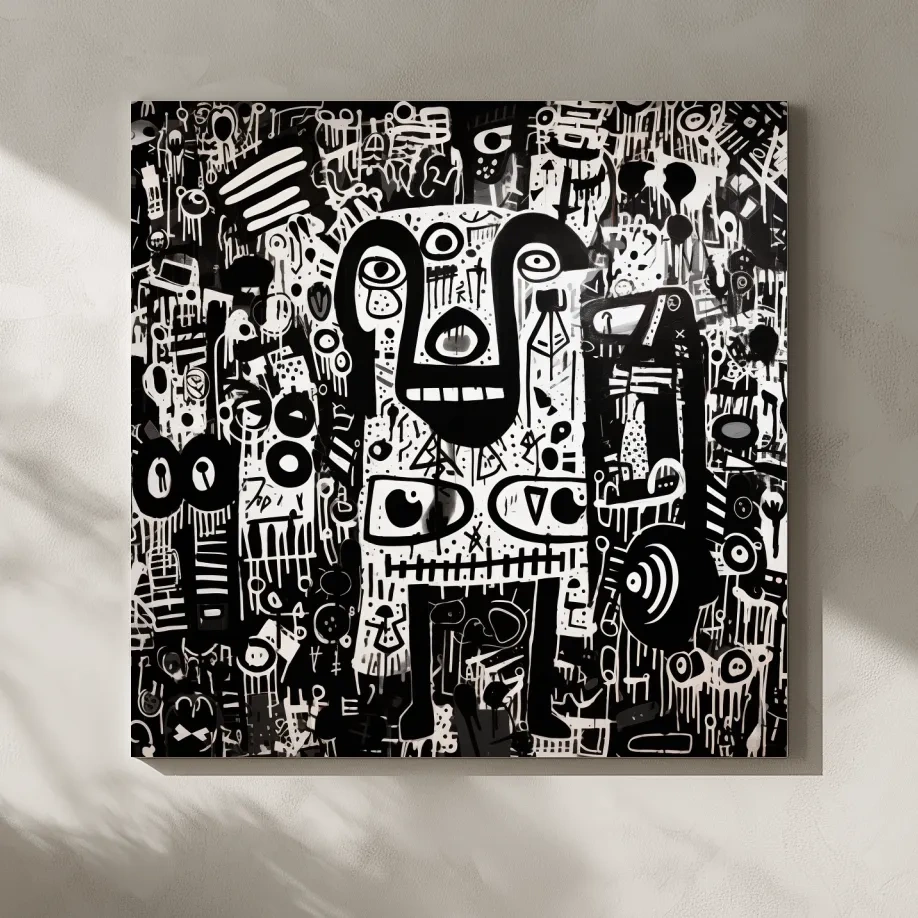Black And White Abstract Graffiti Bear - Urban Street Art Wall Artwork