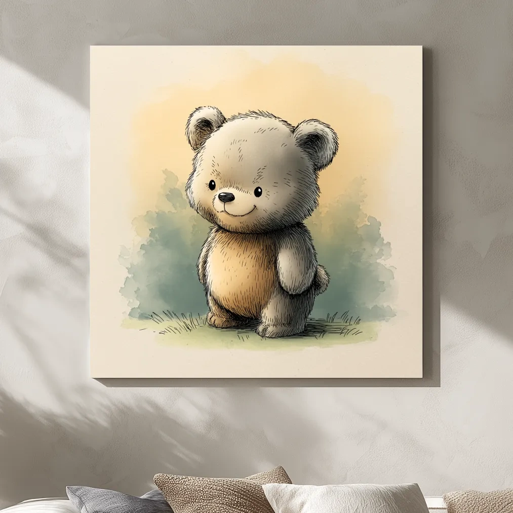 Cute Watercolor Teddy Bear Illustration - Whimsical Nursery Animal Wall Art