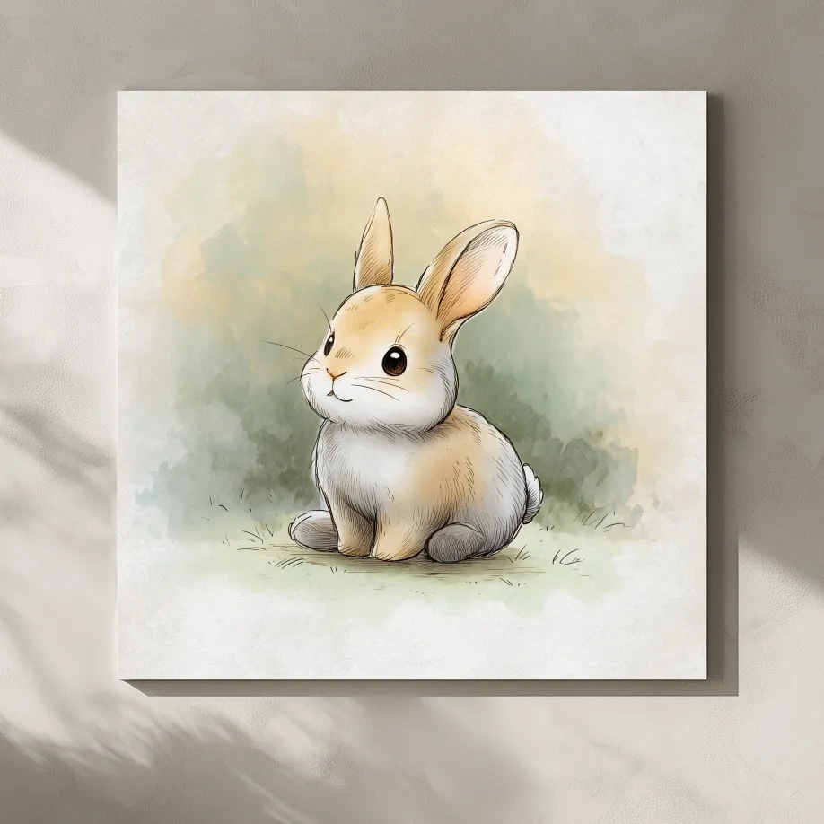 Cute Baby Bunny Watercolor Illustration - Whimsical Nursery Animal Wall Art