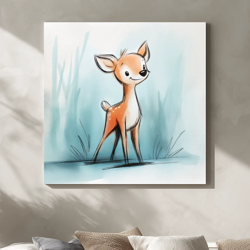 Cute Baby Deer Watercolor Illustration - Whimsical Woodland Nursery Wall Art