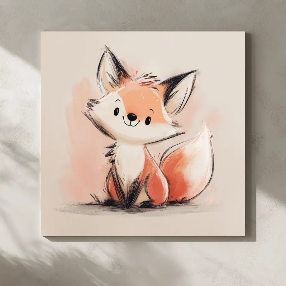 Cute Watercolor Baby Fox Illustration - Whimsical Woodland Nursery Wall Art