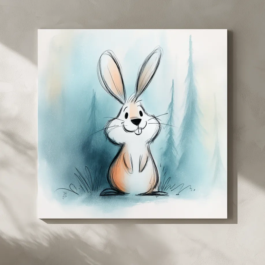 Cute Watercolor Bunny Illustration - Whimsical Woodland Nursery Wall Art