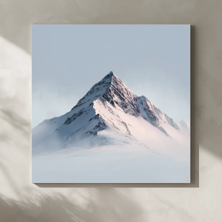 Minimalist Snowy Alpine Peak Painting - Serene Winter Mountain Wall Art