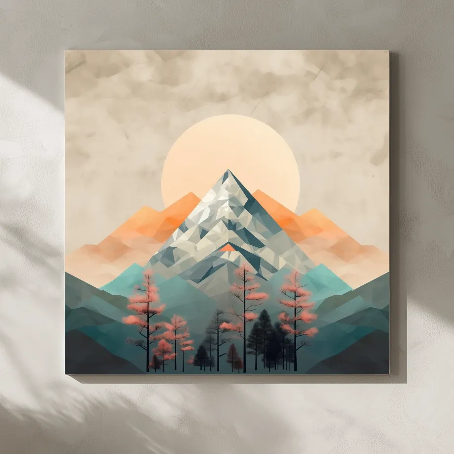 Minimalist Alpine Mountain Sunrise Artwork - Modern Landscape Wall Art