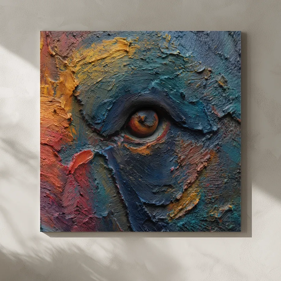 Abstract Bear Eye Impasto Style Artwork - Bold Colorful Wildlife Wall Art