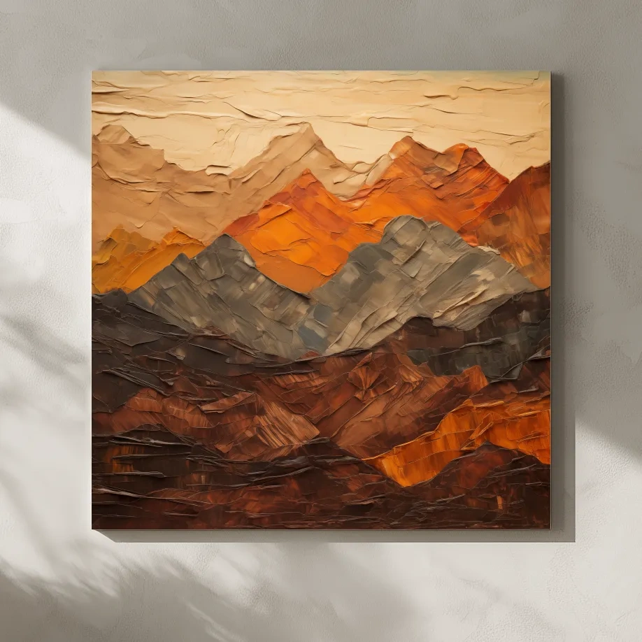 Textured Impasto Style Mountain Range - Rustic Earthy Abstract Wall Art