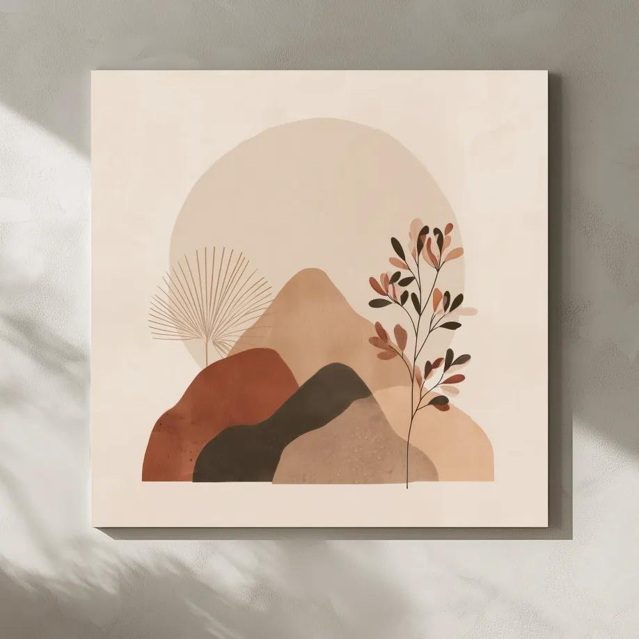 Boho Abstract Mountain Silhouette - Neutral Terracotta Botanical Wall Art
