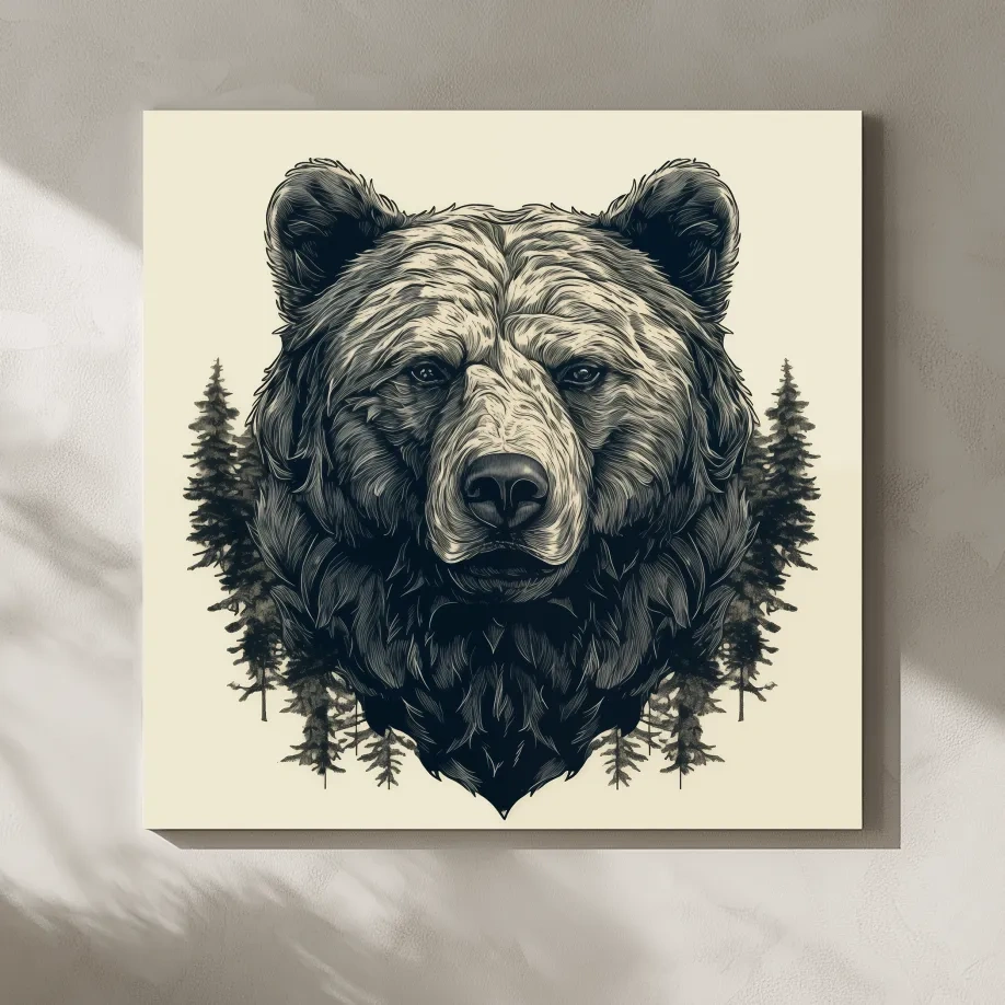 Grizzly Bear Portrait Illustration Artwork - Vintage Wilderness Forest Wall Art