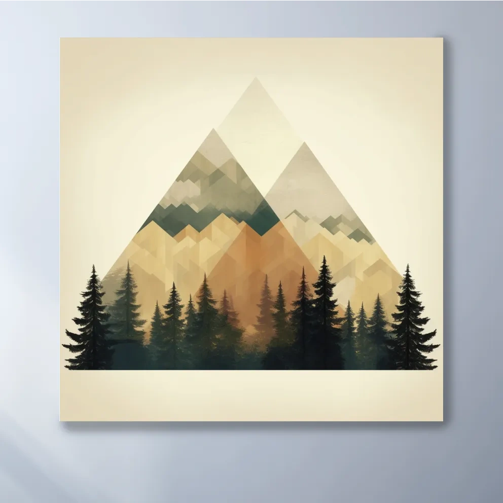 Geometric Mountain Peaks With Pine Forest - Minimalist Scandinavian Alpine Artwork