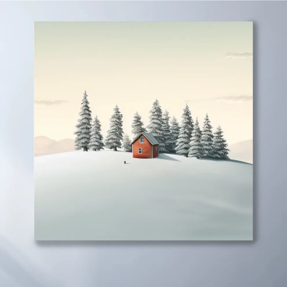 Minimal art, cabin in the snow