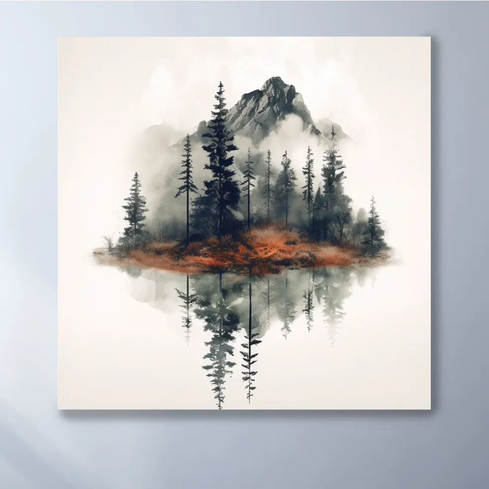 Minimal art, trees reflecting from a lake