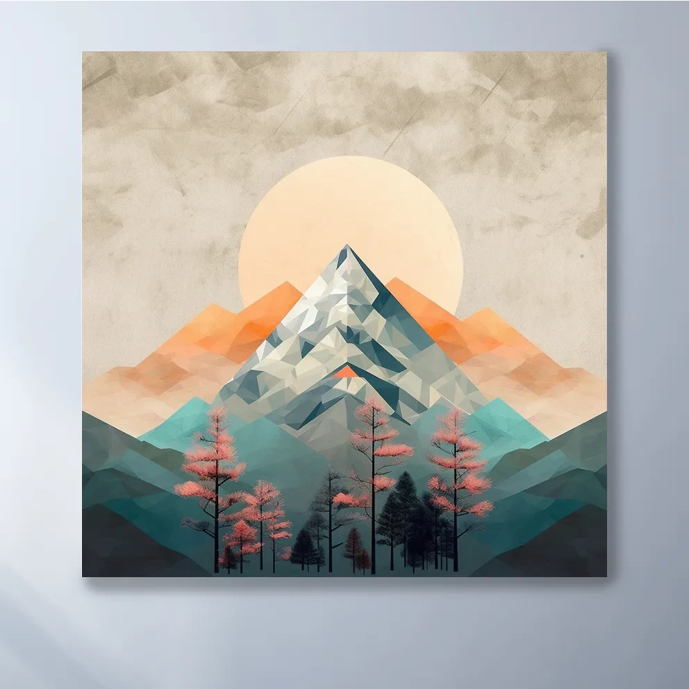 Minimalist Alpine Mountain Sunrise Artwork - Modern Landscape Wall Art