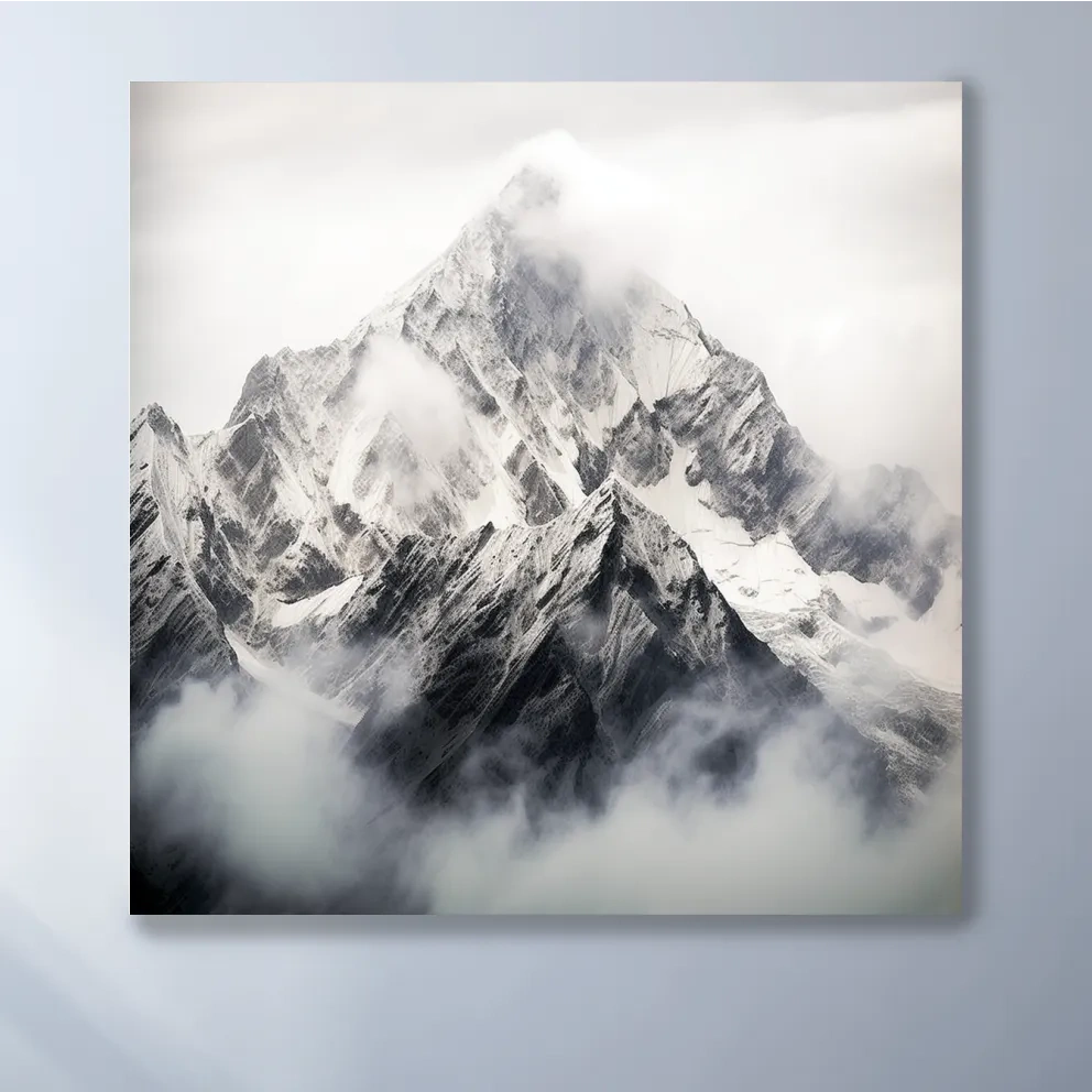 Photographic art, snowy glacier in the clouds