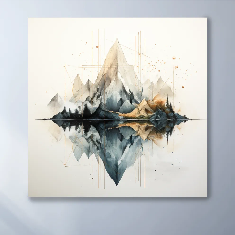 Minimal art of reflective mountains