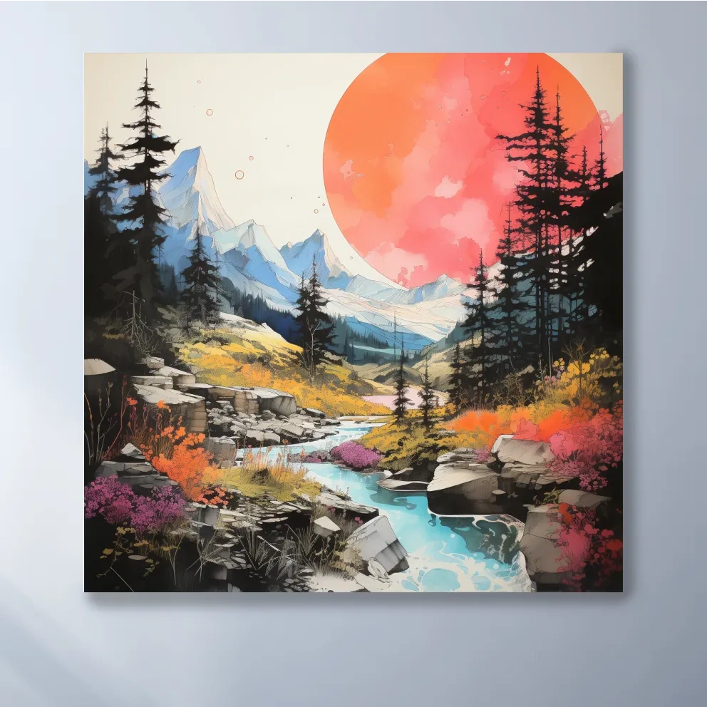 Colourful alpine sunset artwork