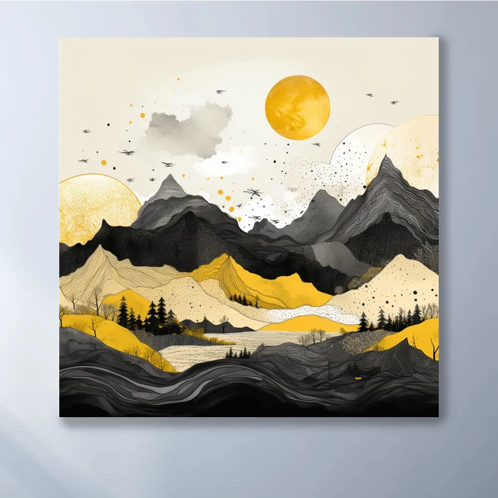 Bold lines mountain illustration, yellow and black