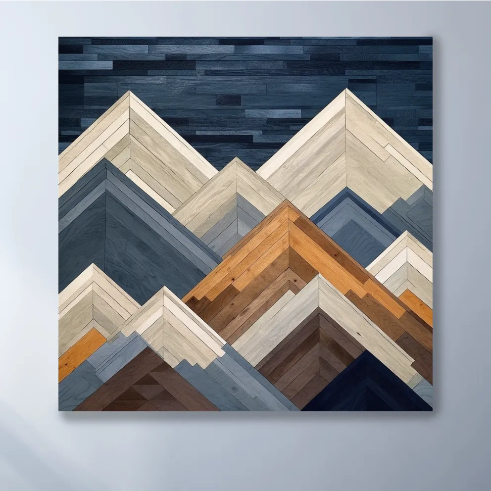 Wooden panel art, mountain ranges made from wood print