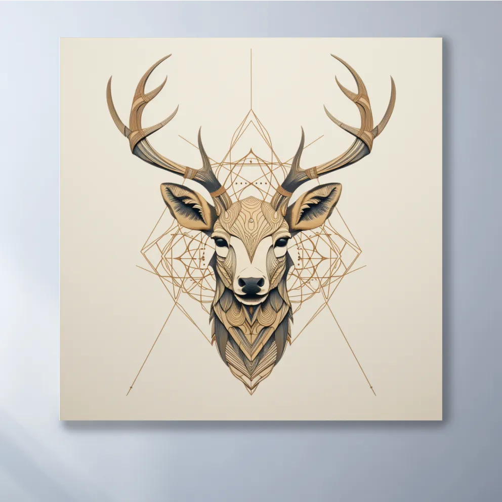 Geometric tattoo style illustration of a deer head