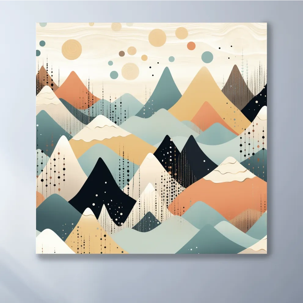 Mid-century bohemian art, pastel mountain patterns