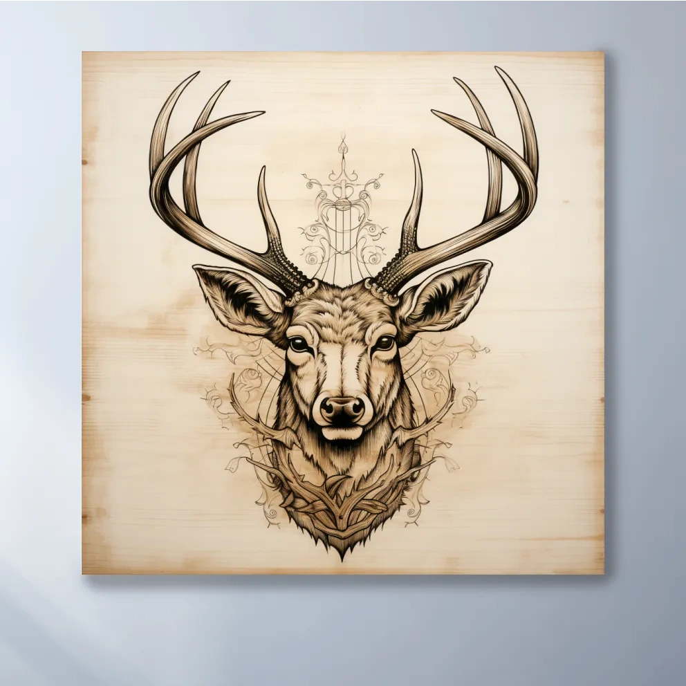 Subtle wood burning art of an elegant deer head