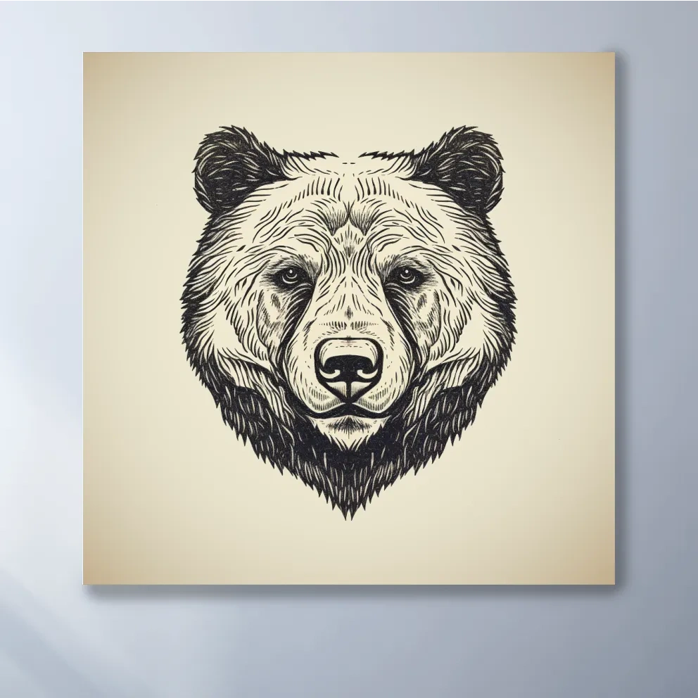 Vintage Grizzly Bear Line Drawing - Minimalist Wildlife Wall Art