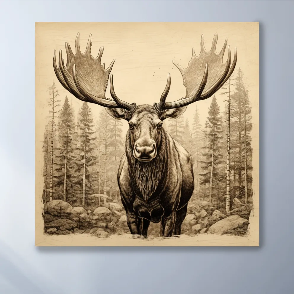Vintage style sepia drawing of a large moose