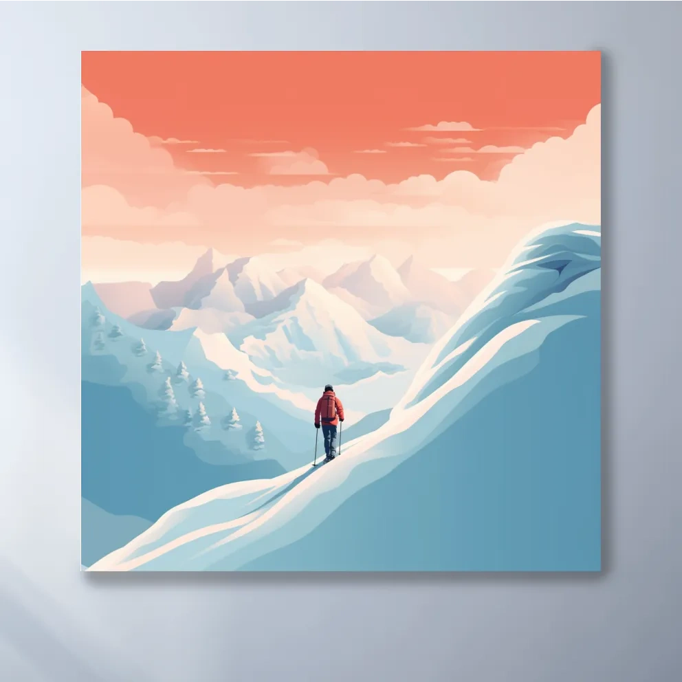 Vector art of a backcountry skier in the mountains
