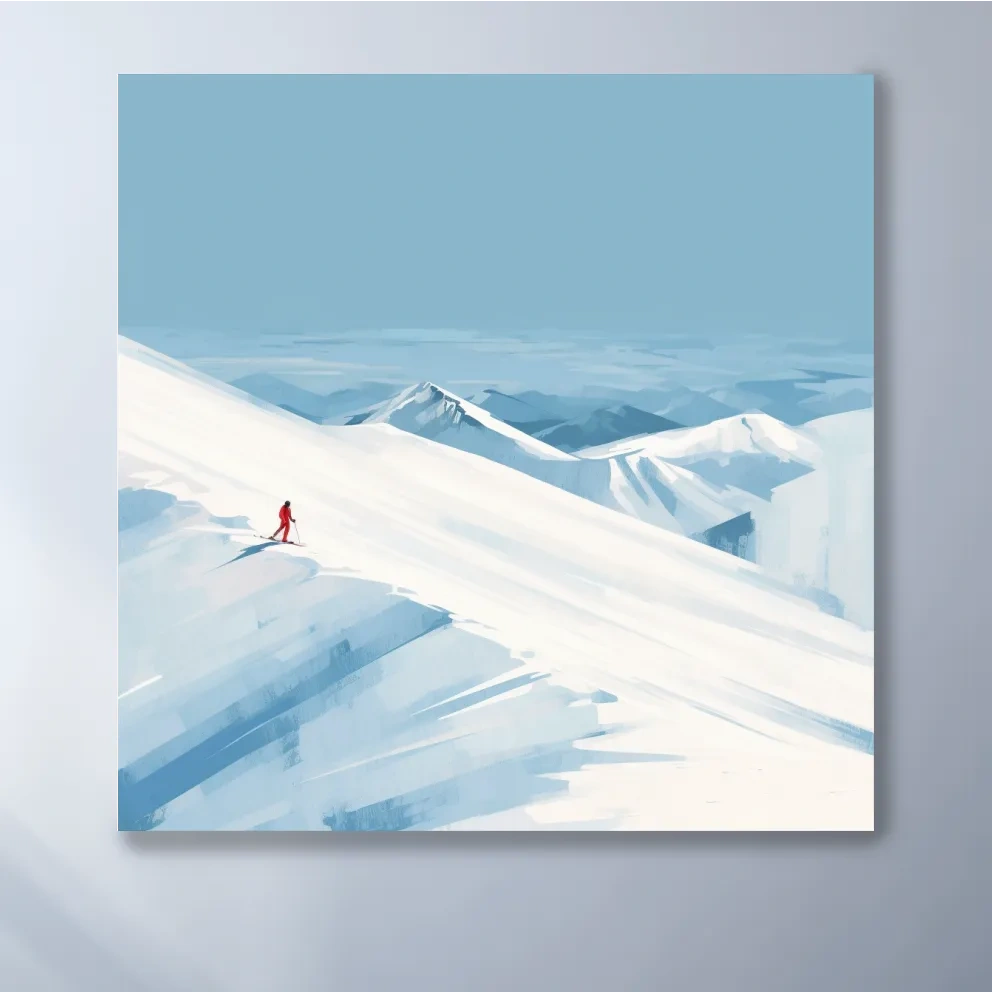 Minimalist Backcountry Skier Painting - Alpine Winter Wall Art