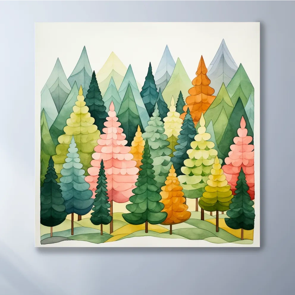 Watercolour style art of colorful dreamy forest