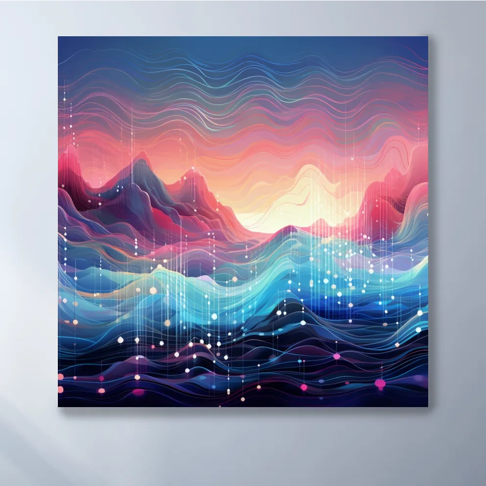 Funky Abstract Soundwave Mountain Patterns - Neon Sunset Landscape Wall Art