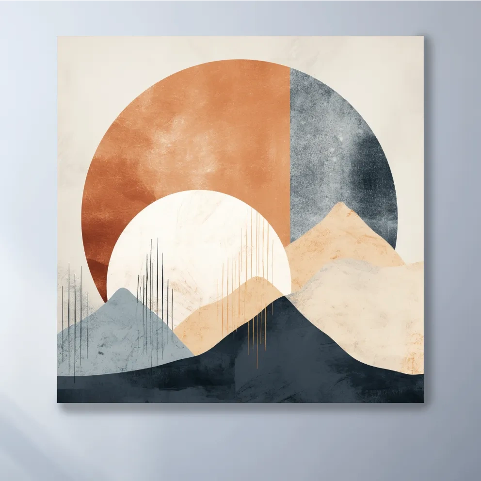 Abstract Geometric Mountain Sunrise - Mid Century Modern Landscape Wall Art
