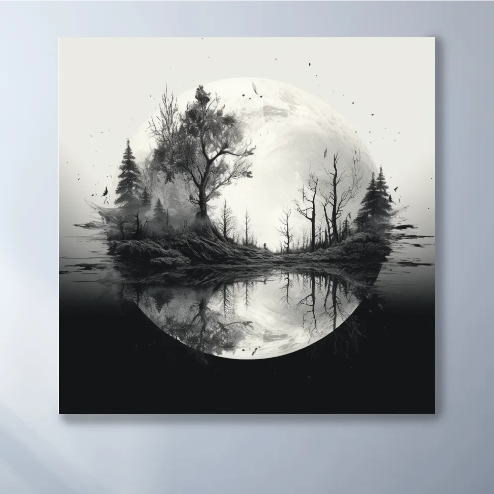 Surreal double exposure moon and forest drawing artwork