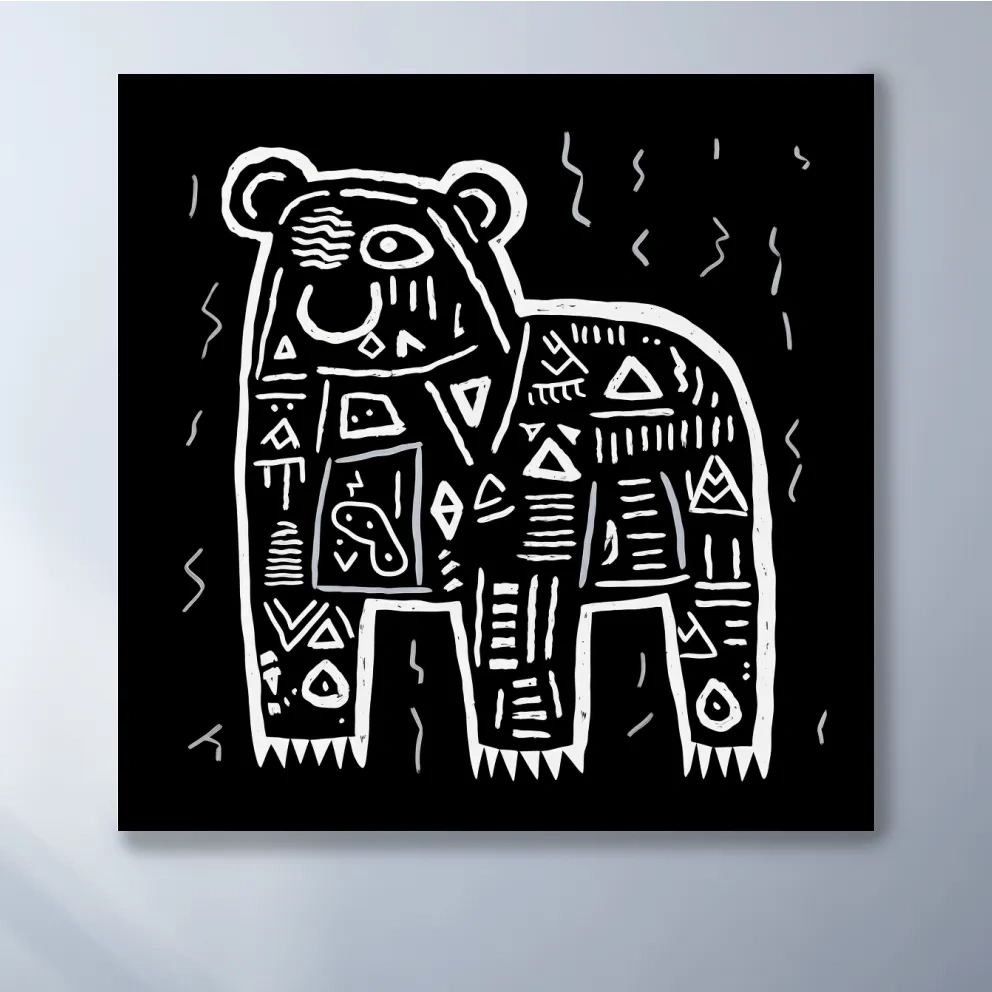 Quirky tribal doodle illustration of a bear