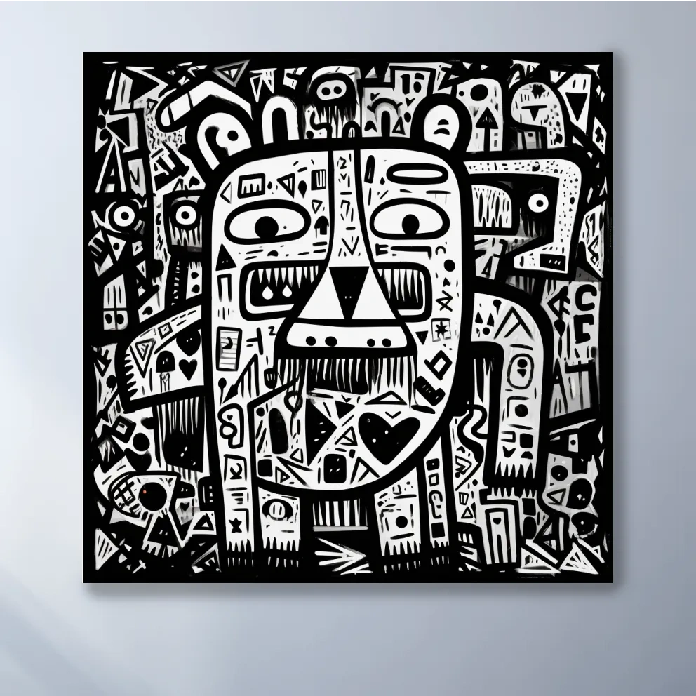 Tribal style doodle illustration of a bear character