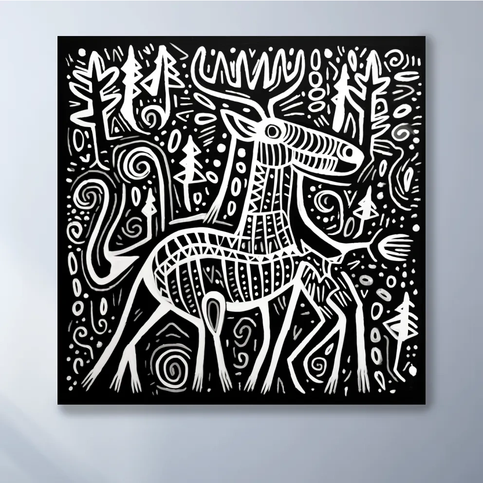 Quirky tribal style moose illustration art