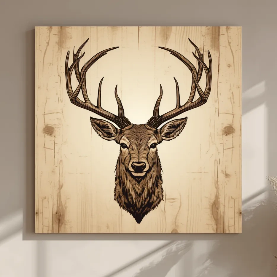 Rustic Stag Head Illustration - Vintage Woodland Cabin Wall Art